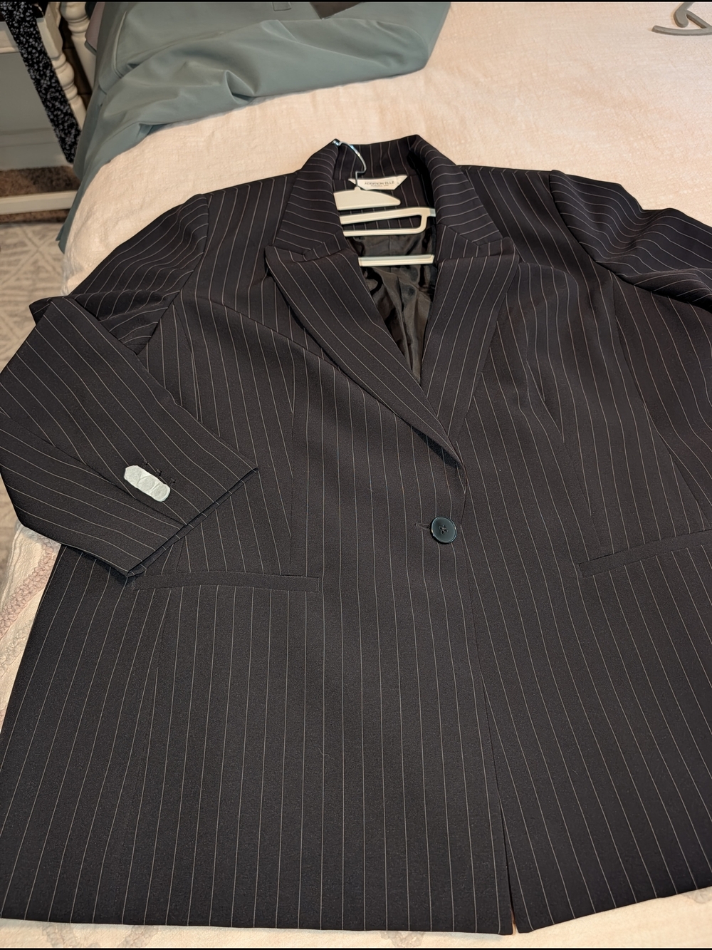 Black Pinstripe Single-Button Blazer - Picture 2 of 8